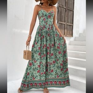 Boho floral print maxi dress